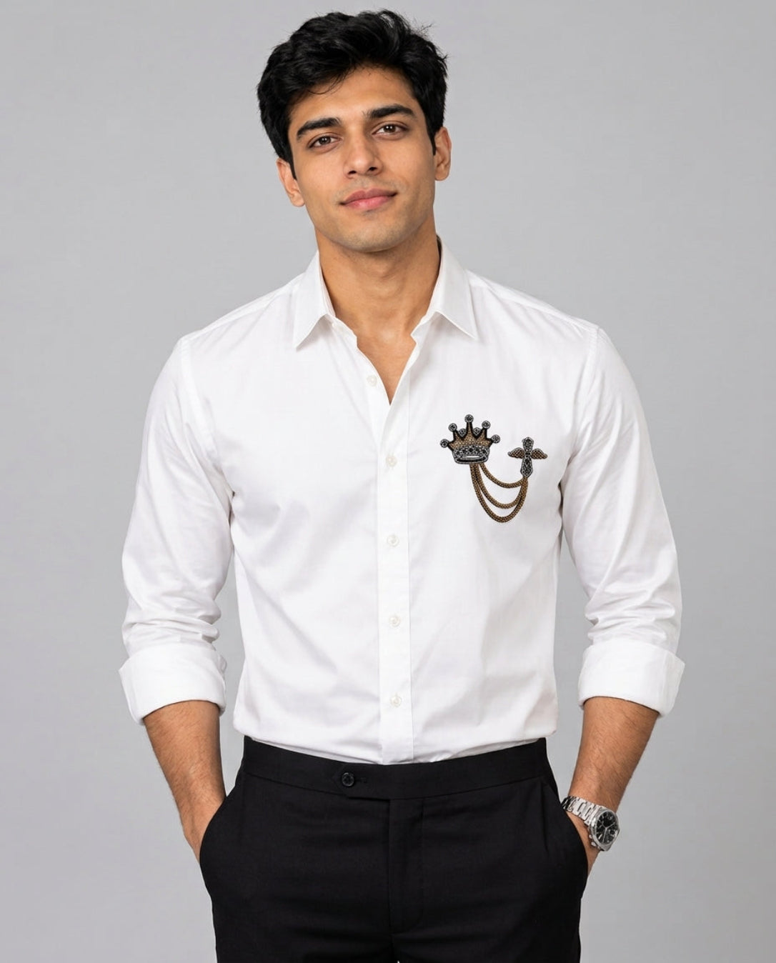Crown and Crest White Designer Shirt
