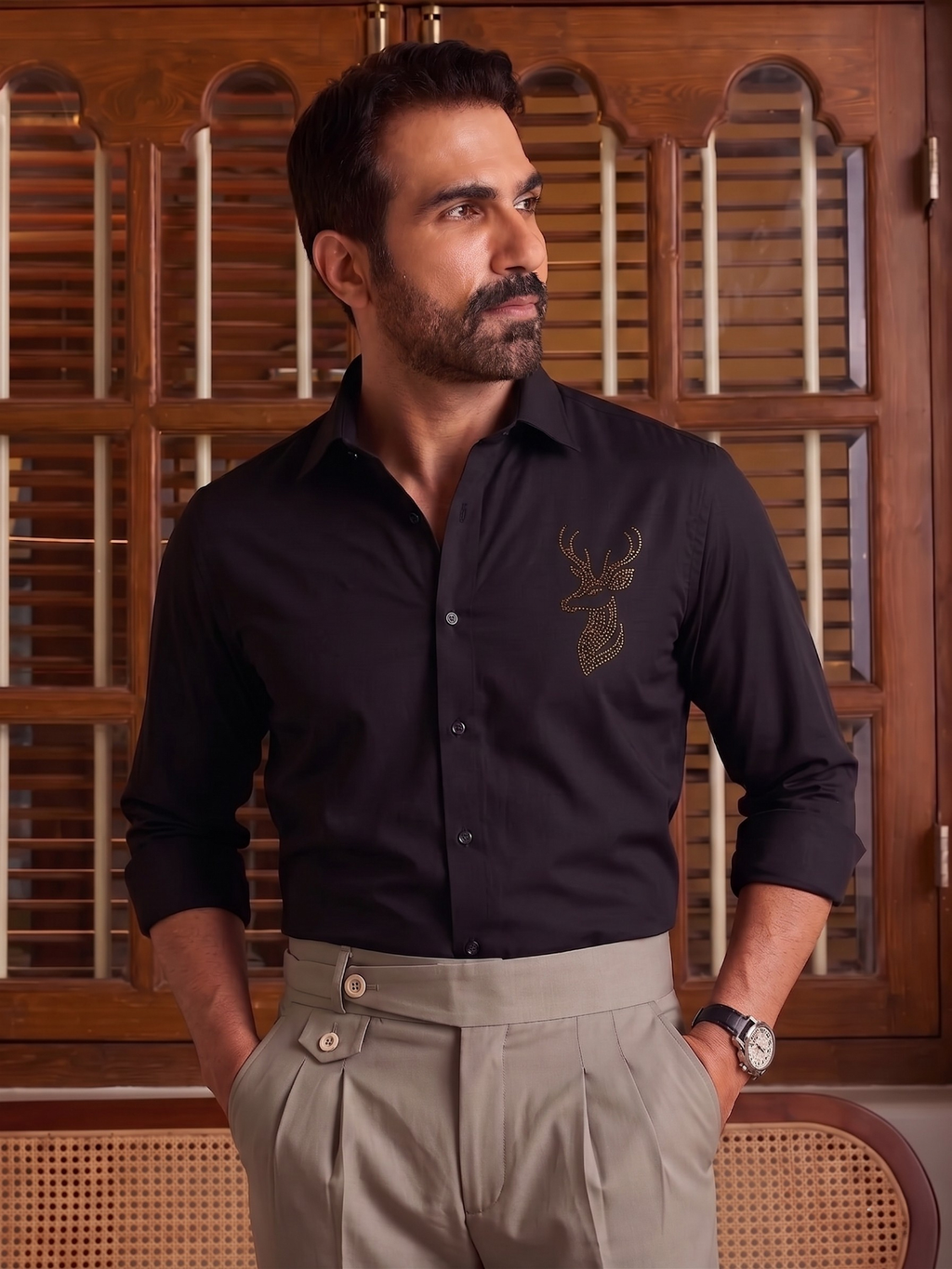 Stellar Stag Black Hand-Crafted Shirt