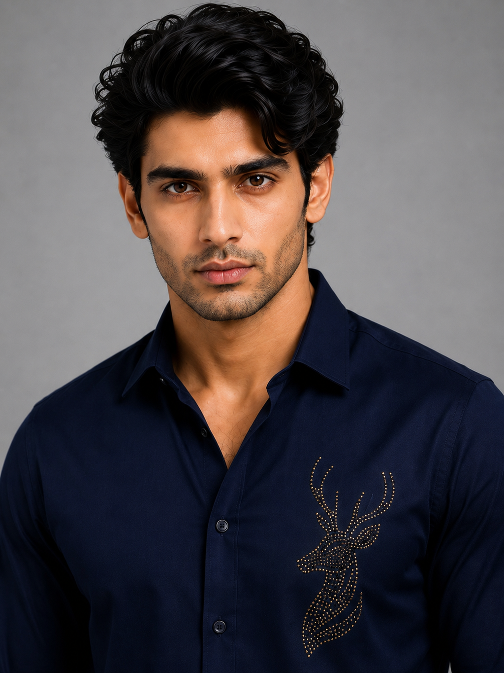 Stellar Stag Blue Hand-Crafted Shirt