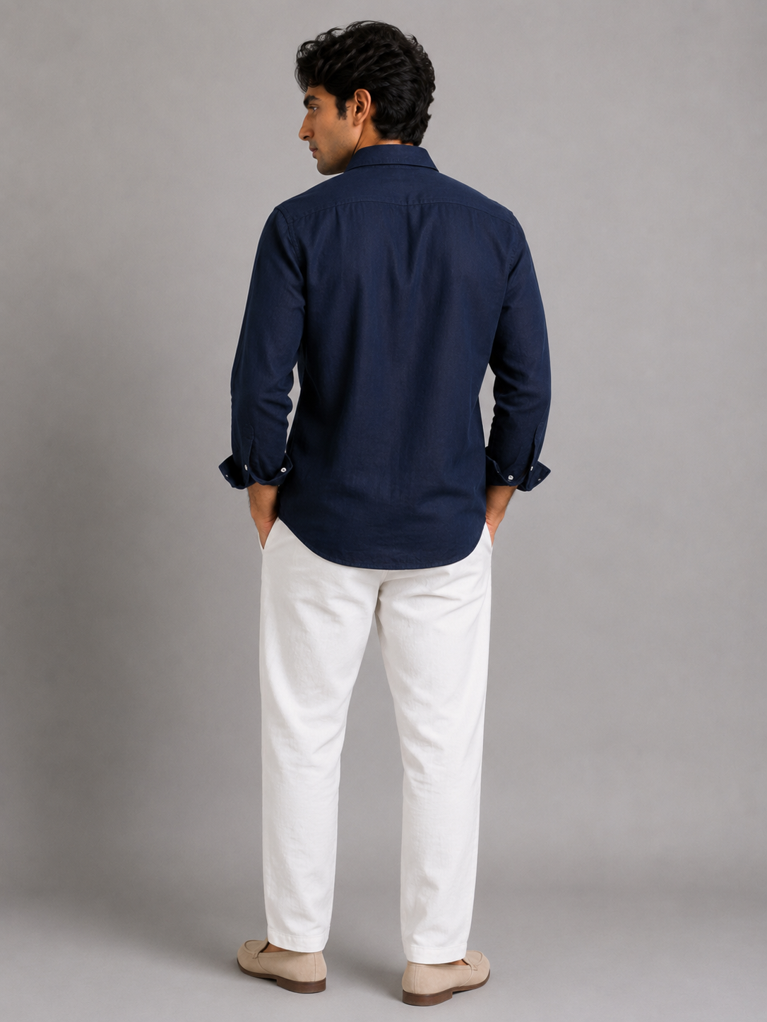 Navy Blue Linen Shirt