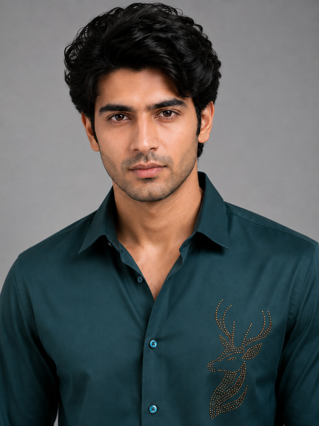 Stellar Stag Green Hand-Crafted Shirt