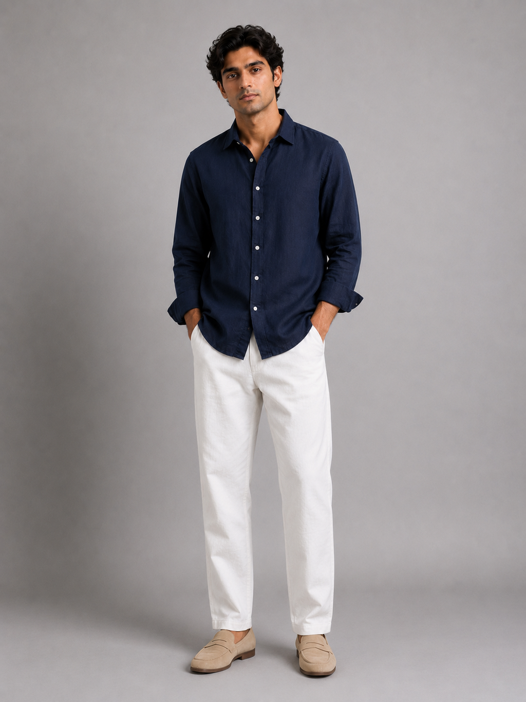 Navy Blue Linen Shirt