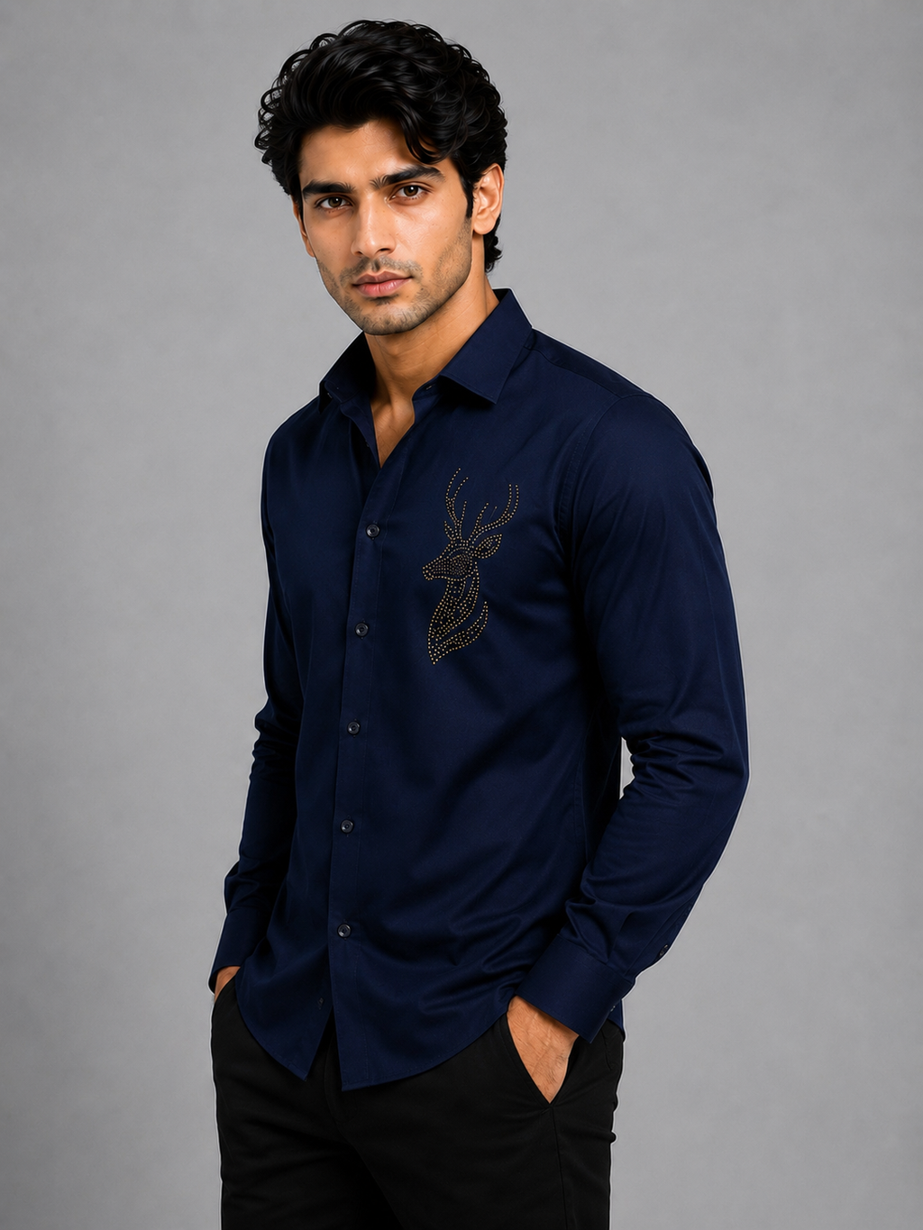 Stellar Stag Blue Hand-Crafted Shirt