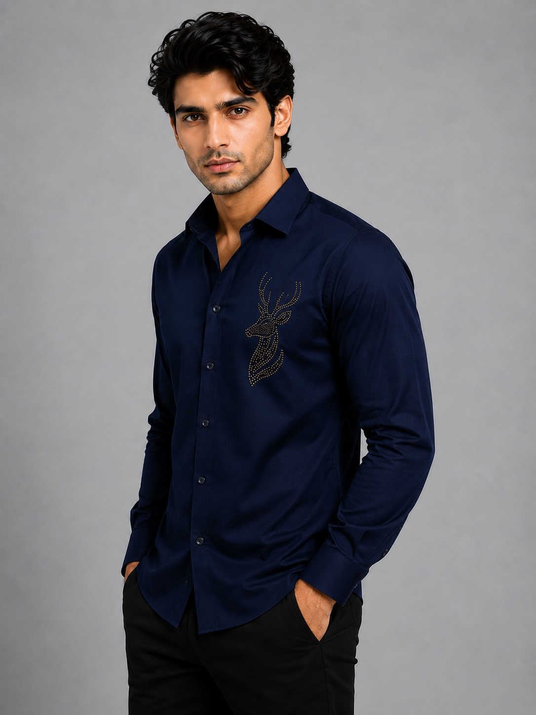 Stellar Stag Blue Hand-Crafted Shirt