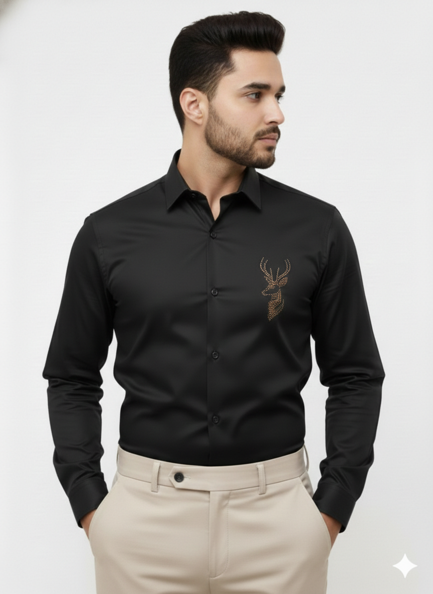 Stellar Stag Black Hand-Articulated Shirt