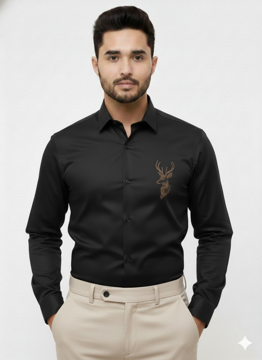 Stellar Stag Black Hand-Articulated Shirt