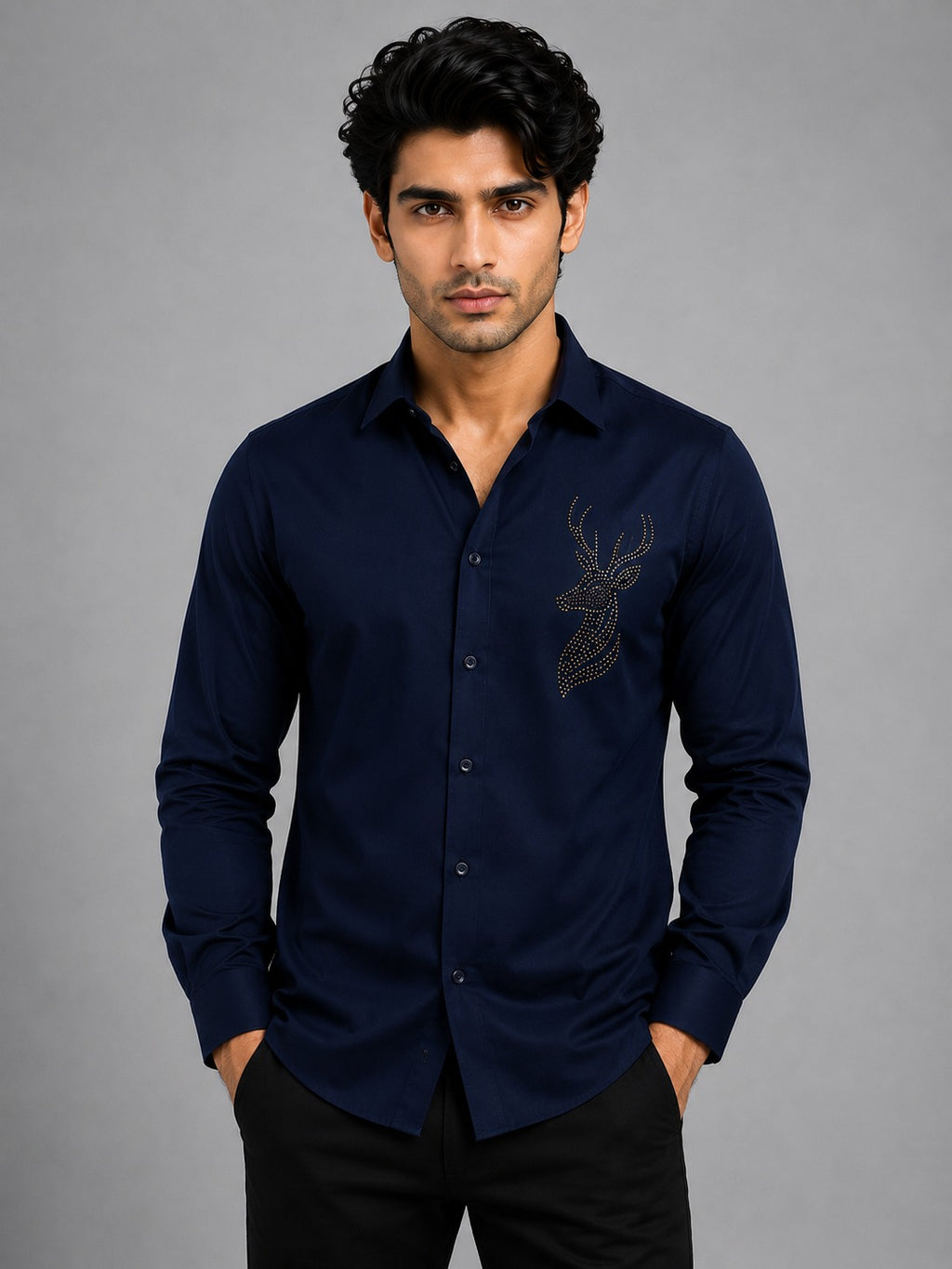 Stellar Stag Blue Hand-Crafted Shirt