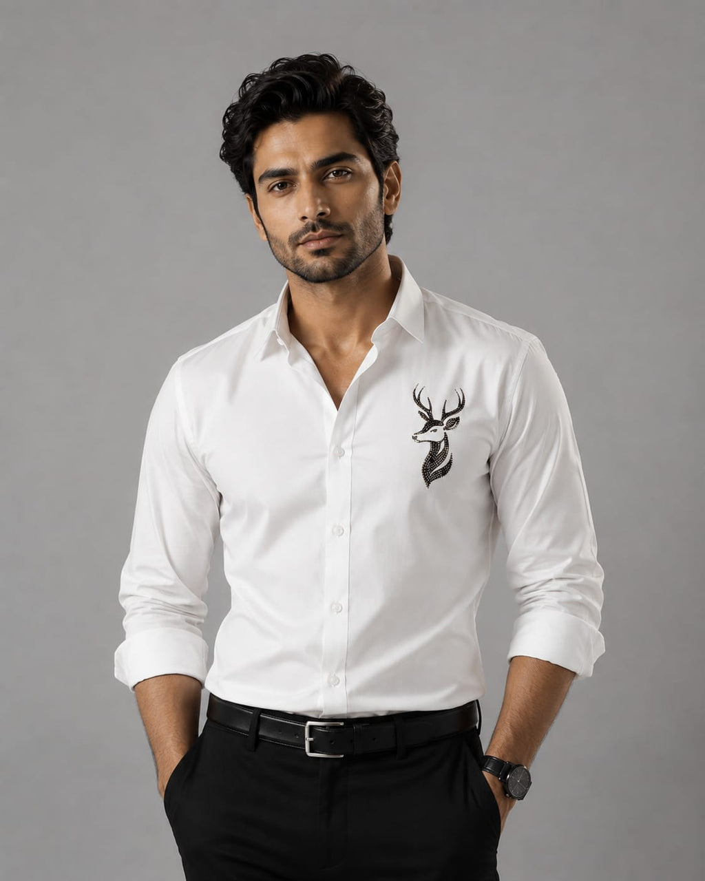 Stellar Stag White Hand-Crafted Shirt