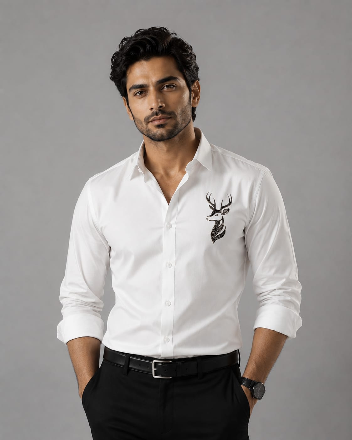 Stellar Stag White Hand-Crafted Shirt
