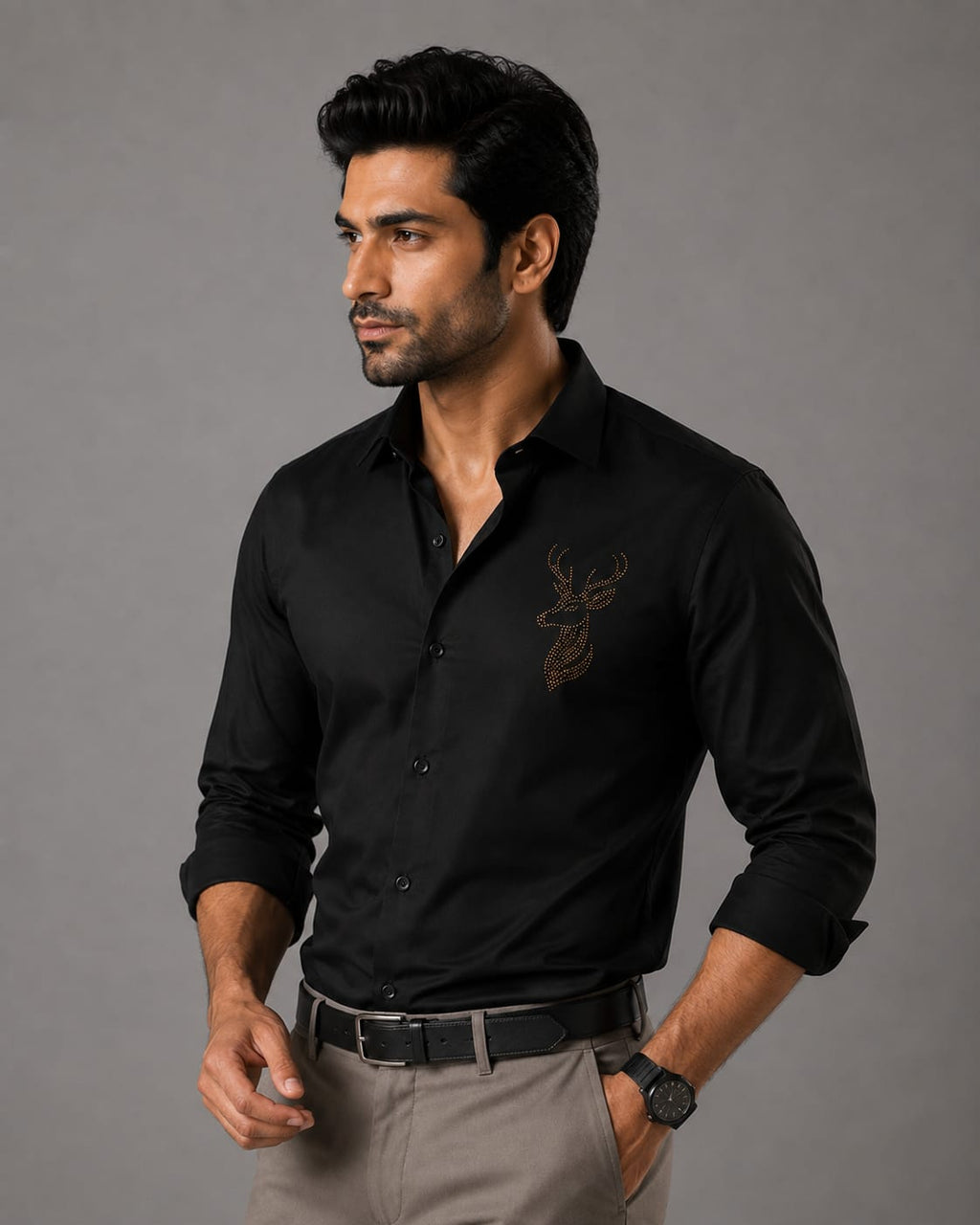 Stellar Stag Black Hand-Crafted Shirt