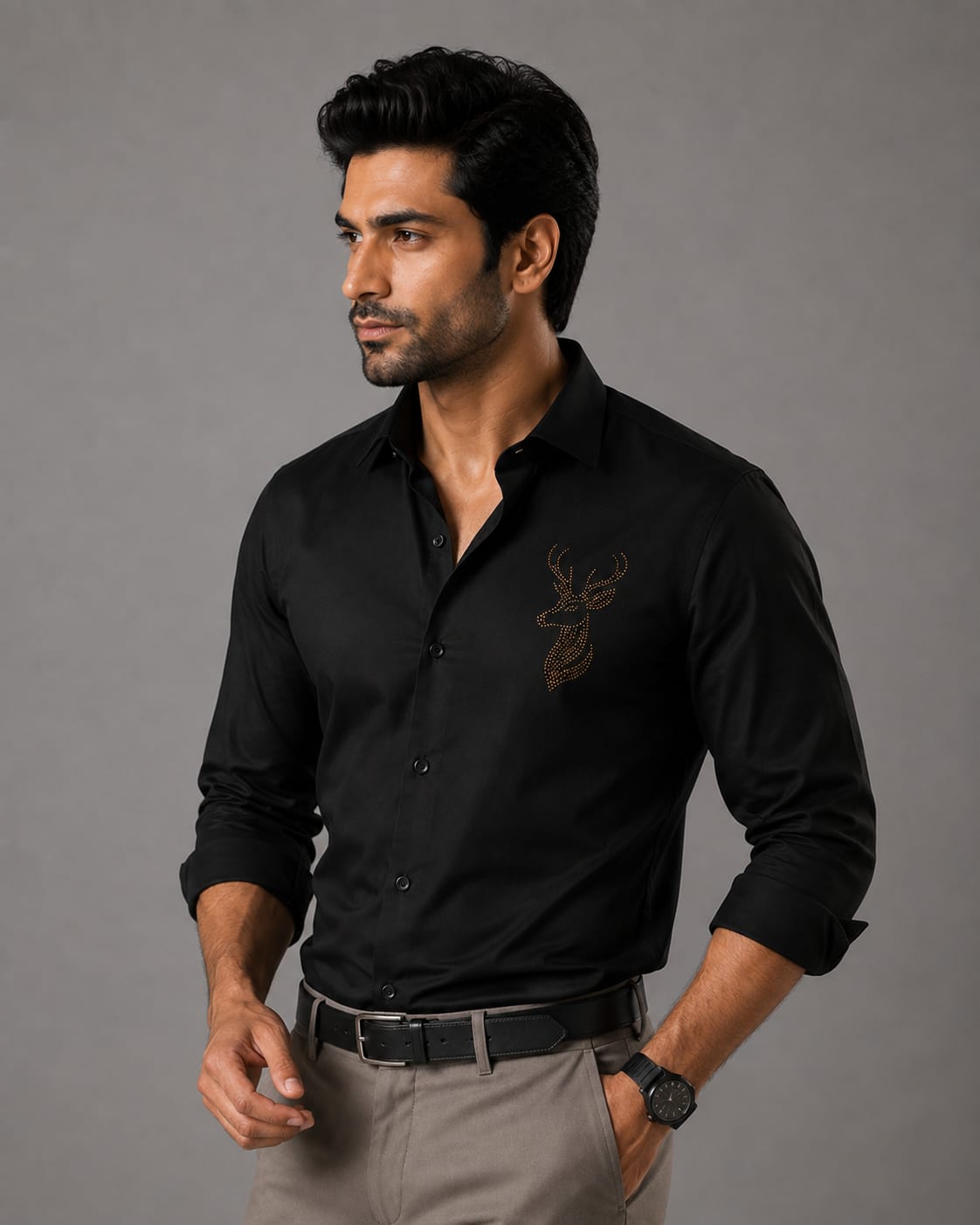 Stellar Stag Black Hand-Crafted Shirt