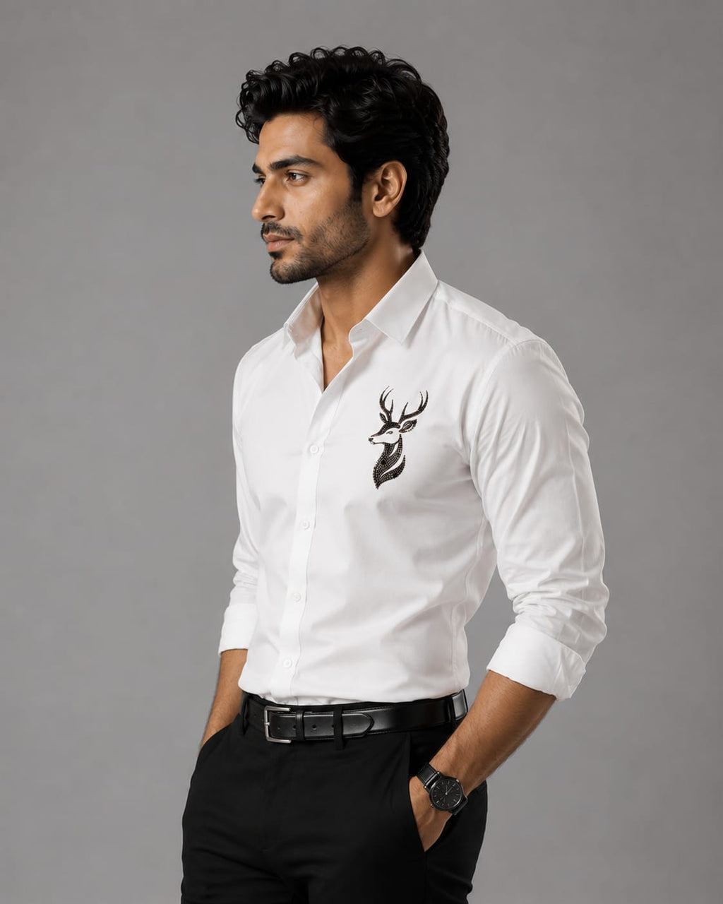 Stellar Stag White Hand-Crafted Shirt