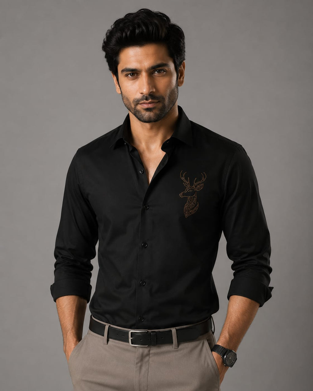 Stellar Stag Black Hand-Crafted Shirt