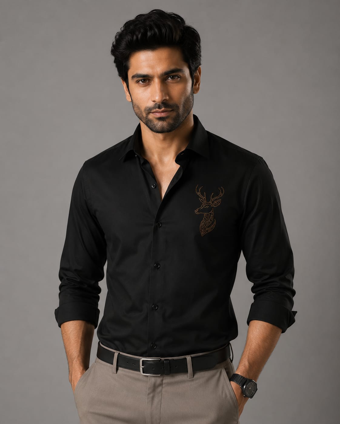 Stellar Stag Black Hand-Crafted Shirt