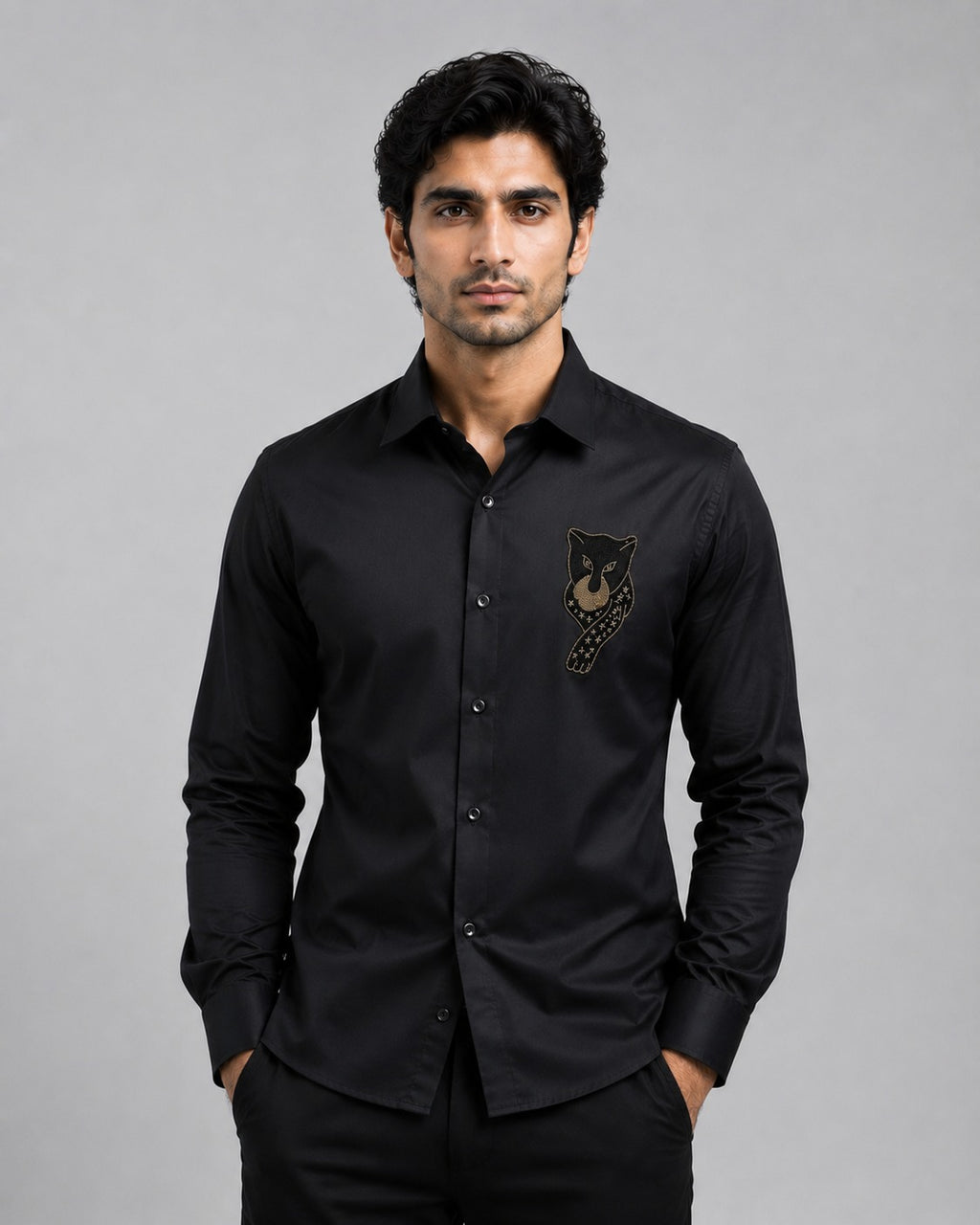 Black Panther Black Embroidered Shirt