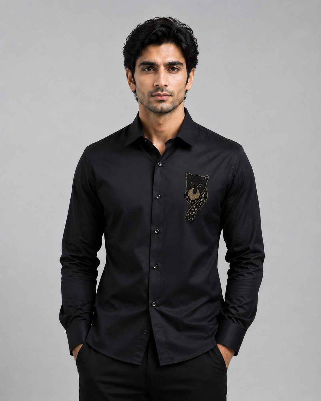 Black Panther Black Embroidered Shirt