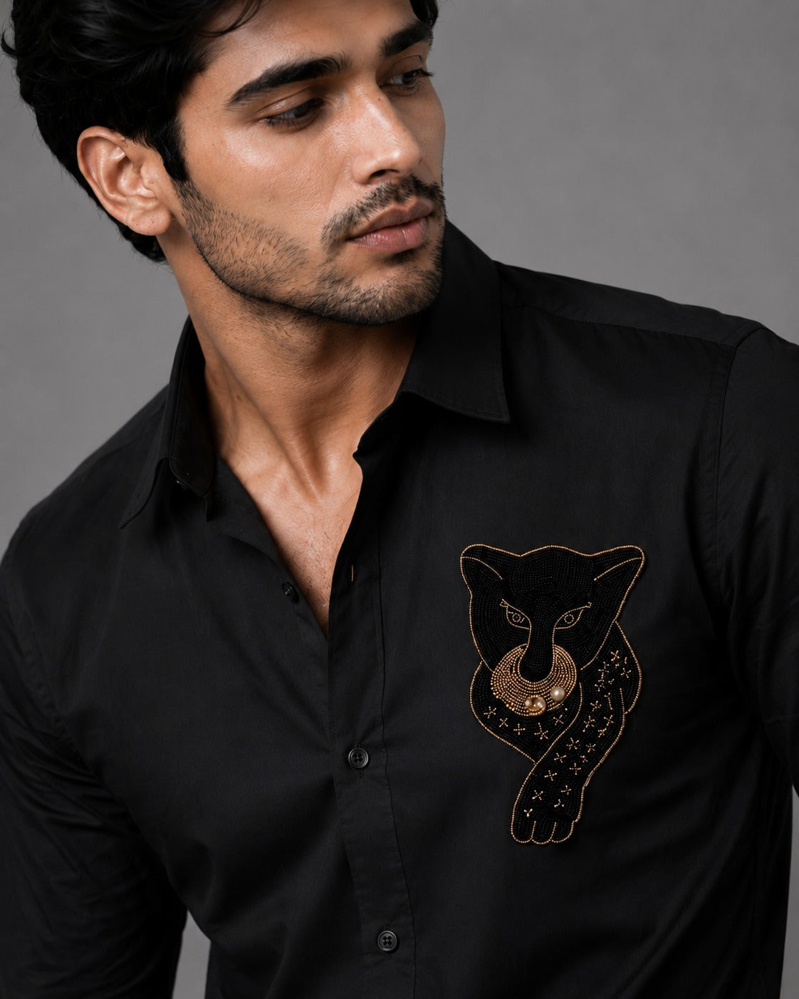 Black Panther Black Embroidered Shirt