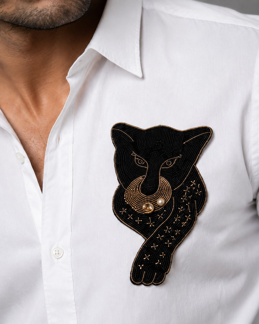 Black Panther White Embroidered Shirt