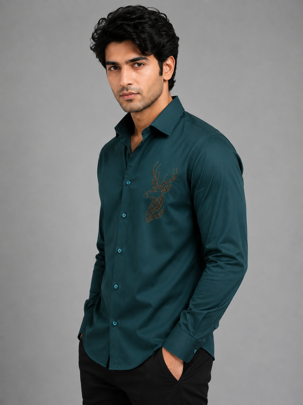 Stellar Stag Green Hand-Crafted Shirt