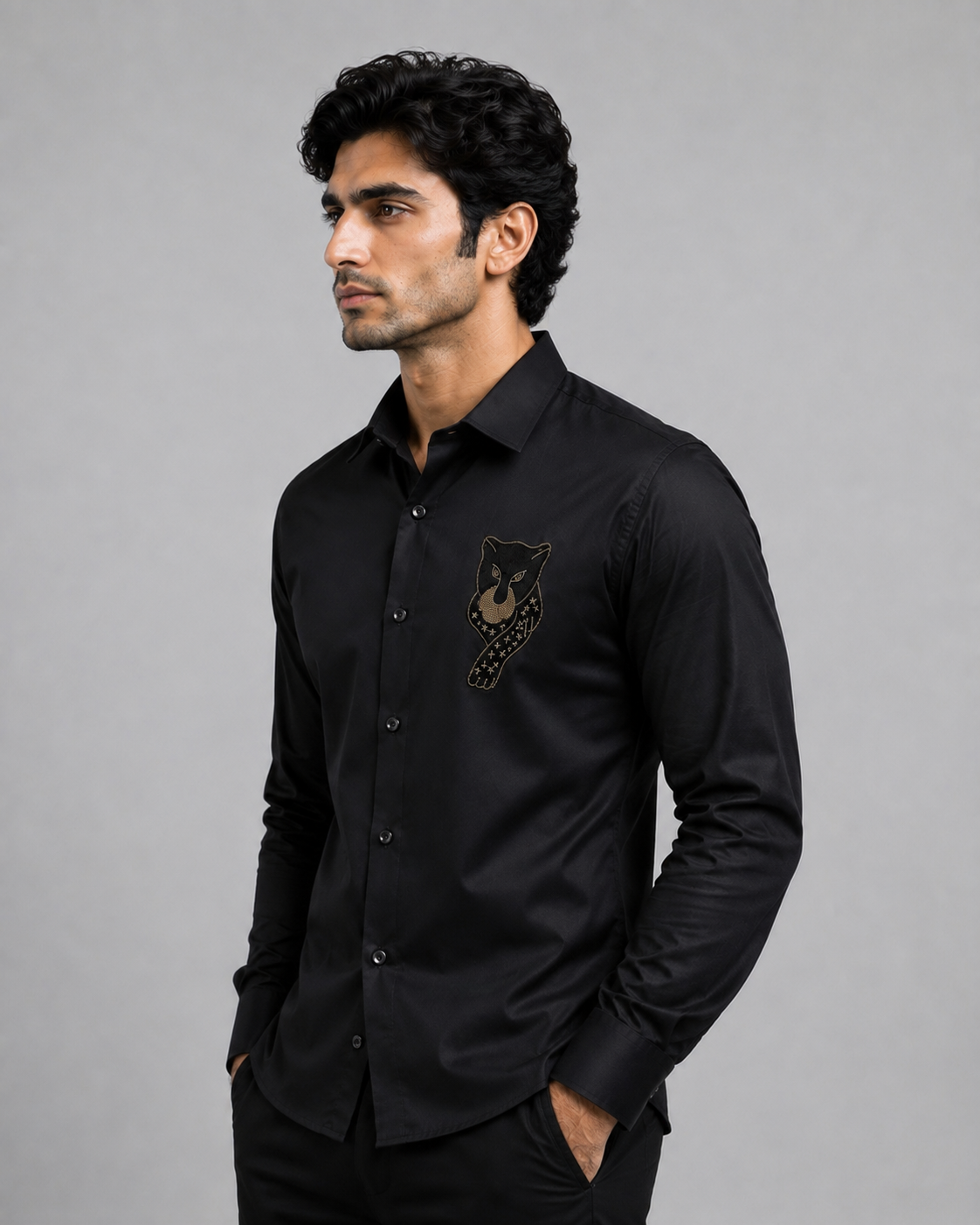Black Panther Black Embroidered Shirt